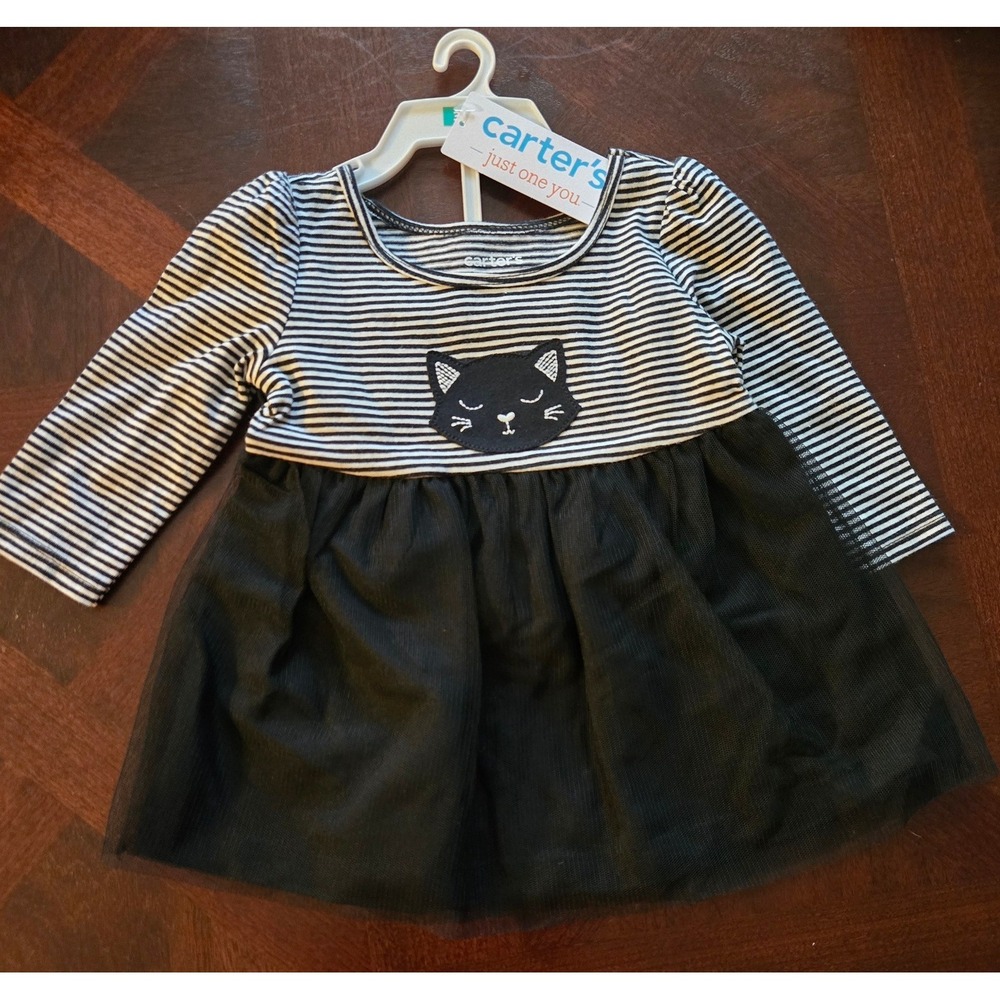 Carter's Just One You Baby Girl 3M Striped Cat Tulle Tutu Dress & Diaper Cover